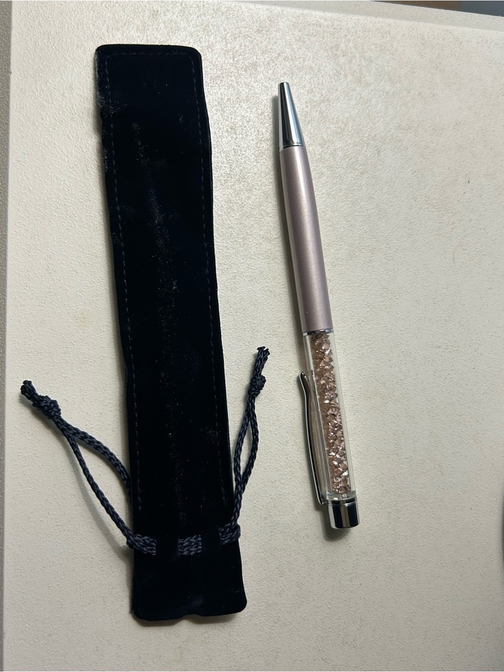 Swarovski Rose Gold Crystal Ballpoint Pen with Black Velvet Pouch